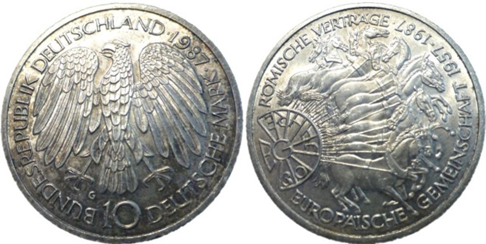Germany - 10 Mark 1987 - 30th Anniversary of the Treaty of Rome monnaies monde allemagne germany 10 mark 1987 30th anniversary of the treaty of rome