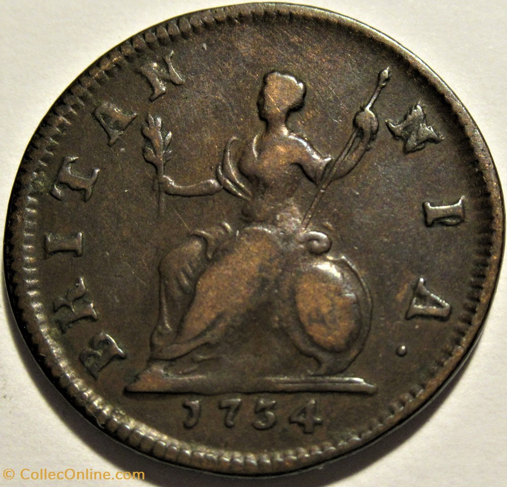 George II - Farthing 1734 Great Britain 3 monnaies europe medievale royaume d angleterre george ii farthing 1734 great britain