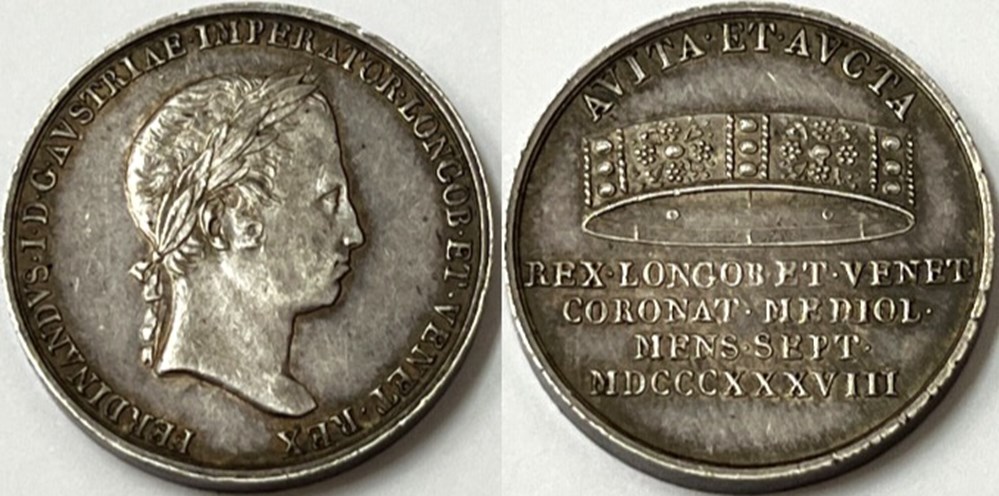 monnaies monde italie medal 1838 milano coronation of ferdinand i of austria
