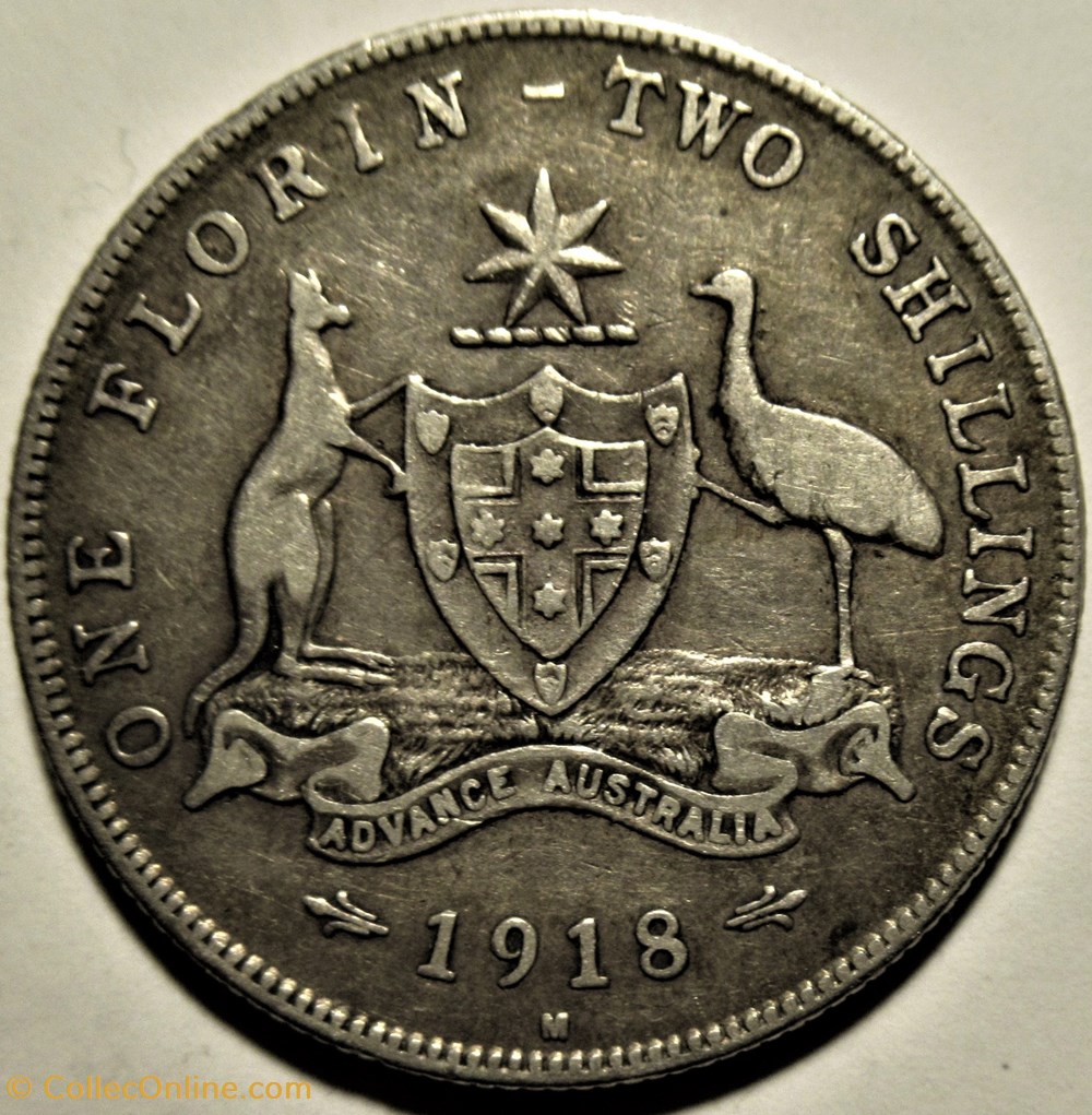 George V - One Florin 1918 Melbourne - Australia 3 monnaies monde australie george v one florin 1918 melbourne australia