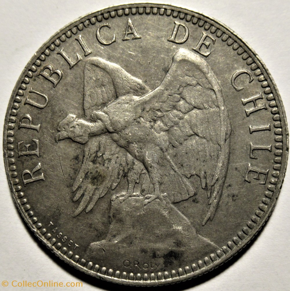 Chile - Un Peso 1895 Santiago - Die crack & Clash 2 monnaies monde chili chile un peso 1895 santiago die crack clash