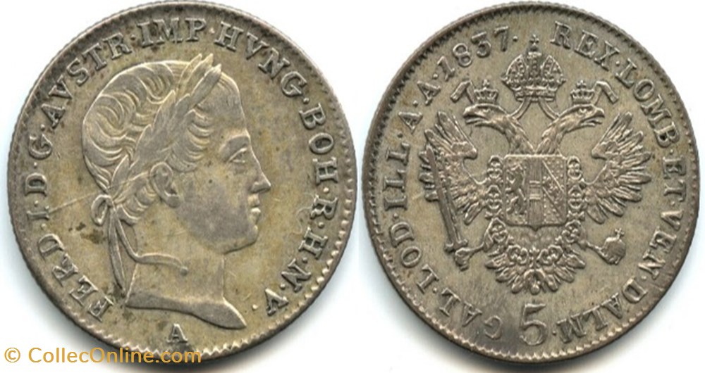 1837 Wien - 5 Kreuzer - Ferdinand I of Austria monnaies monde autriche 1837 wien 5 kreuzer ferdinand i of austria