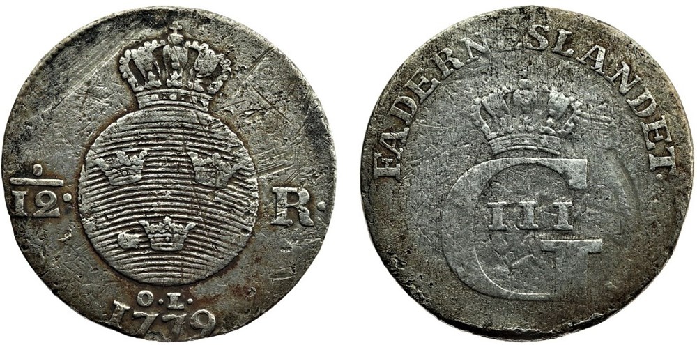 Sweden - Gustav III - 1⁄12 Riksdaler 1779 monnaies monde suede sweden gustav iii 1 12 riksdaler 1779
