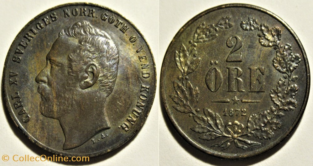 Sweden - Karl XV - 2 Öre 1872/1 - Overdate monnaies monde suede sweden karl xv 2 ore 1872 1 overdate