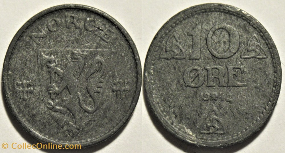 monnaies monde norvege haakon vii norway 10 re 1942 ww2 german occupation