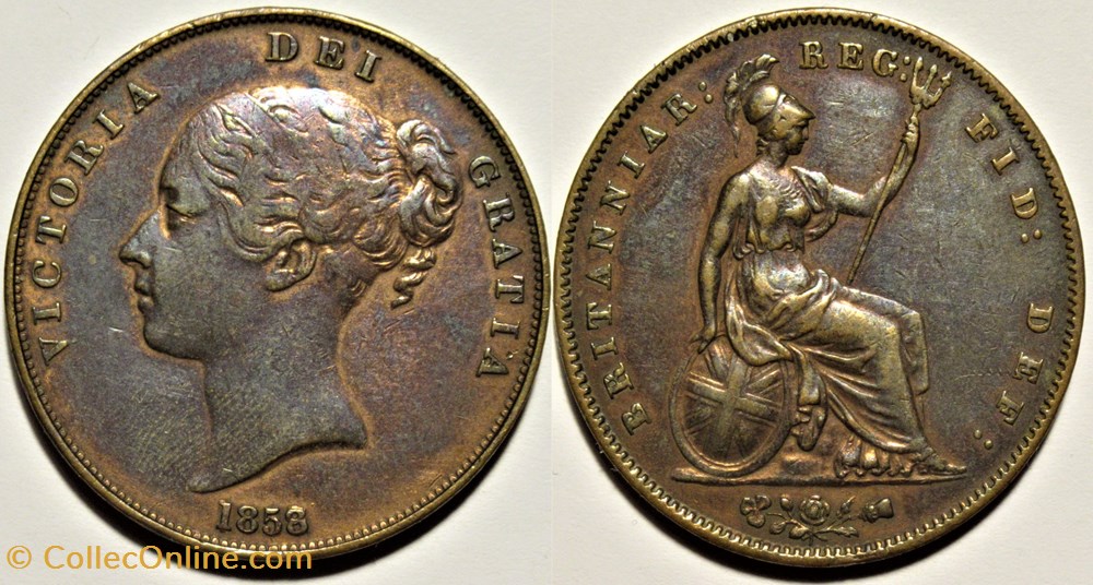Victoria - One Penny 1858/3 - Kingdom of Great Britain (Overdate) monnaies monde royaume uni victoria one penny 1858 3 kingdom of great britain overdate
