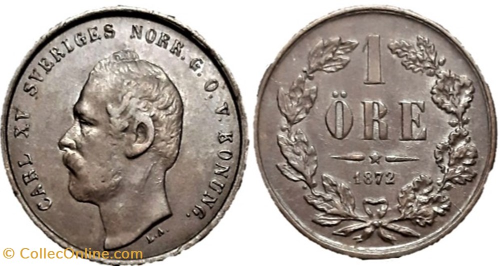 Sweden - Karl XV - 1 Öre 1872 monnaies monde suede sweden karl xv 1 ore 1872