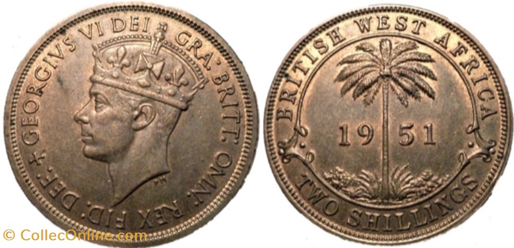 George VI - Two Shillings 1951 - British West Africa monnaies monde nigeria george vi two shillings 1951 british west africa
