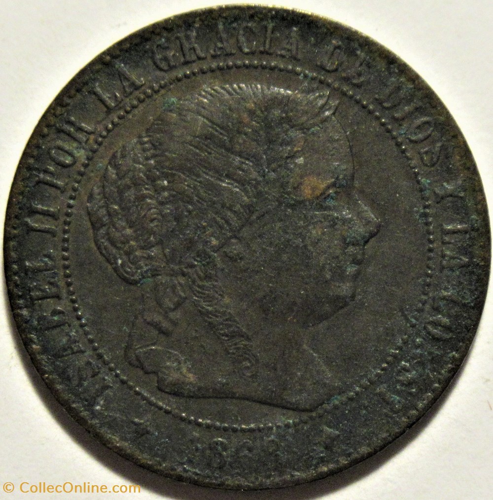1868 Jubia - ½ Centimo - Isabel II España 2 monnaies monde espagne 1868 jubia centimo isabel ii espana