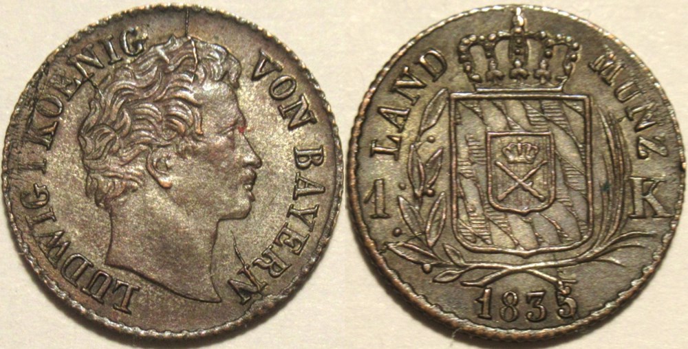 monnaies europe medievale saint empire romain germanique ludwig i 1 kreuzer 1835 kingdom of bavaria