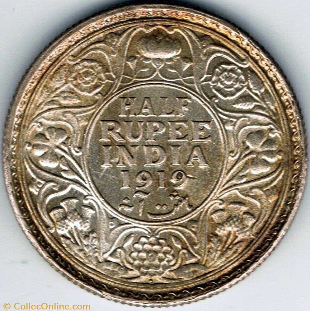 George V - Half Rupee 1919 Bombay - British India (ex.2) monnaie monde inde george v half rupee 1919 bombay british india ex 2
