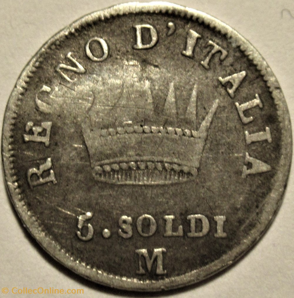1812 Regno d'Italia, 5 Soldi - Napoleone I 3 monnaies monde italie 1812 regno italia 5 soldi napoleone i