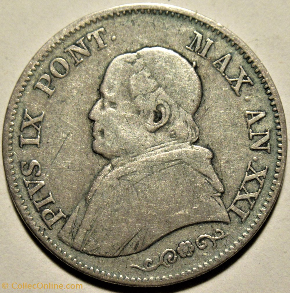 Pio Ix Papa Small Bust Lira Anno Xxi Vaticano Monnaies