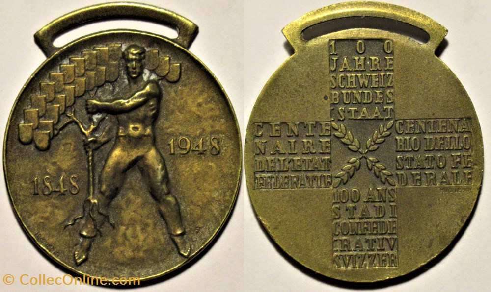 Switzerland - Centenary of the Swiss Confederation 1848-1948 medailles suisse switzerland centenary of the swiss confederation 1848 1948