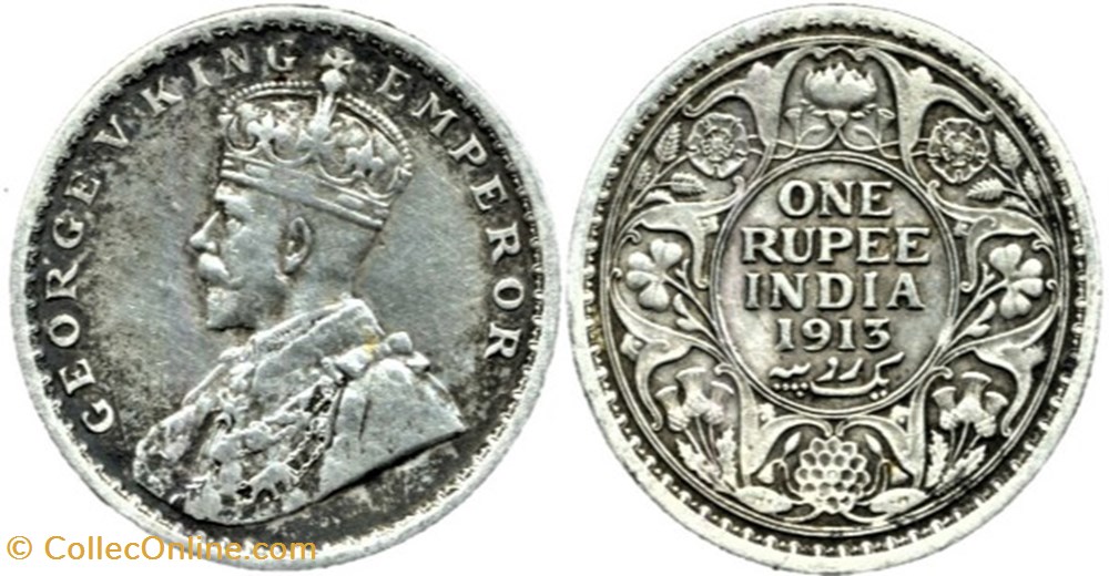 George V - One Rupee 1913 Calcutta - British India monnaies monde inde george v one rupee 1913 calcutta british india
