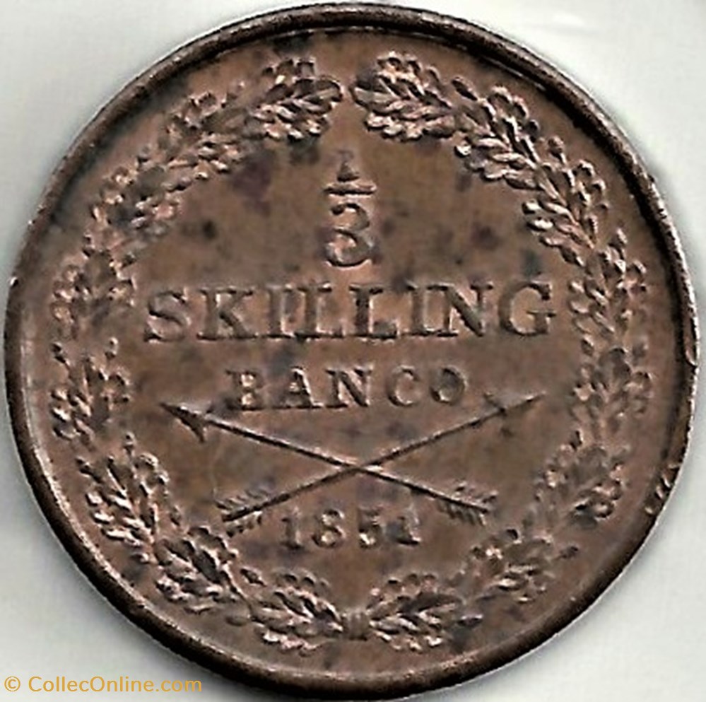 Sweden - Oscar I - 1/3 Skilling 1851 monnaies monde suede sweden oscar i 1 3 skilling 1851