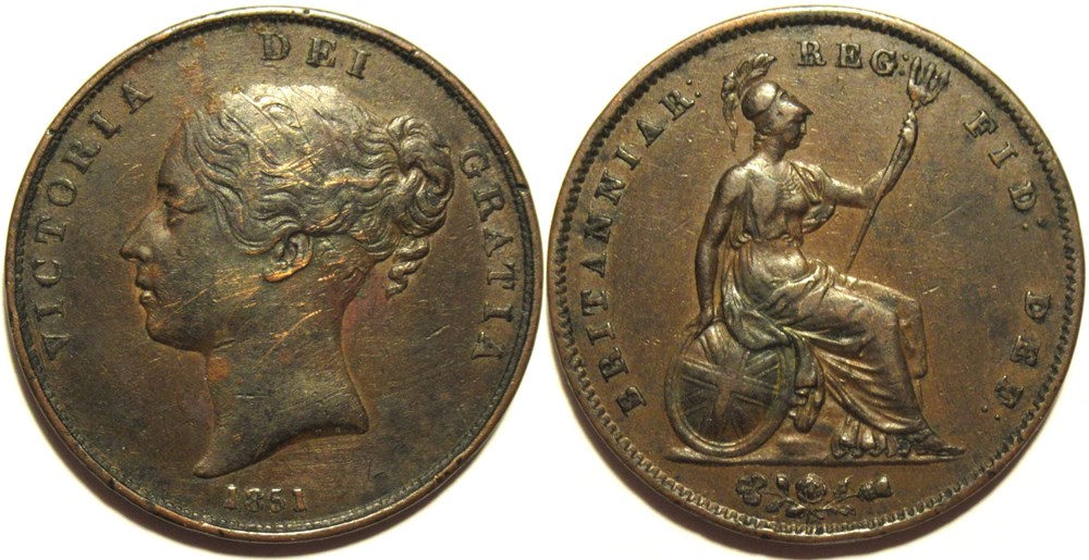 Victoria - One Penny 1851 - Kingdom of Great Britain (var) monnaies monde royaume uni victoria one penny 1851 kingdom of great britain var