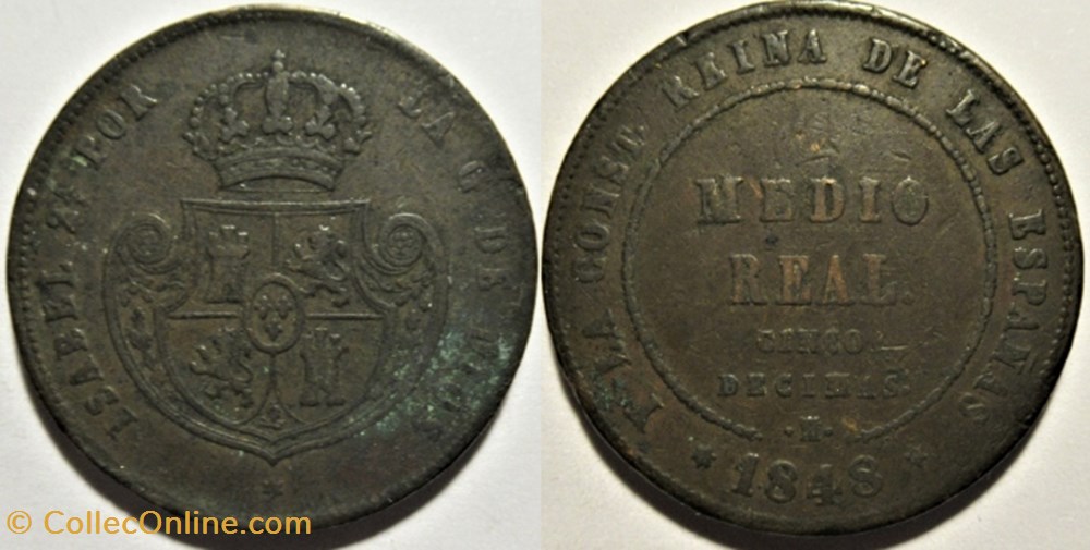 1848 Madrid - 1/2 Real - Isabel II España monnaies monde espagne 1848 madrid 1 2 real isabel ii espana