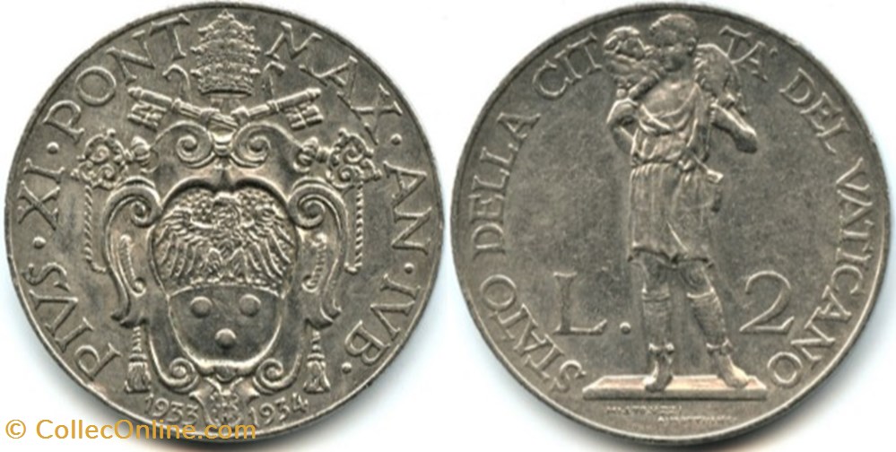 Pio XI, Papa - 2 Lire 1933-34, Jubilee - Vaticano monnaies monde pio xi papa 2 lire 1933 34 jubilee vaticano