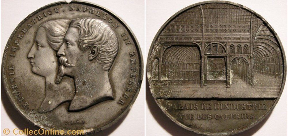 france second empire napoleon iii eugenie 1855 medaille du palais de industrie a paris
