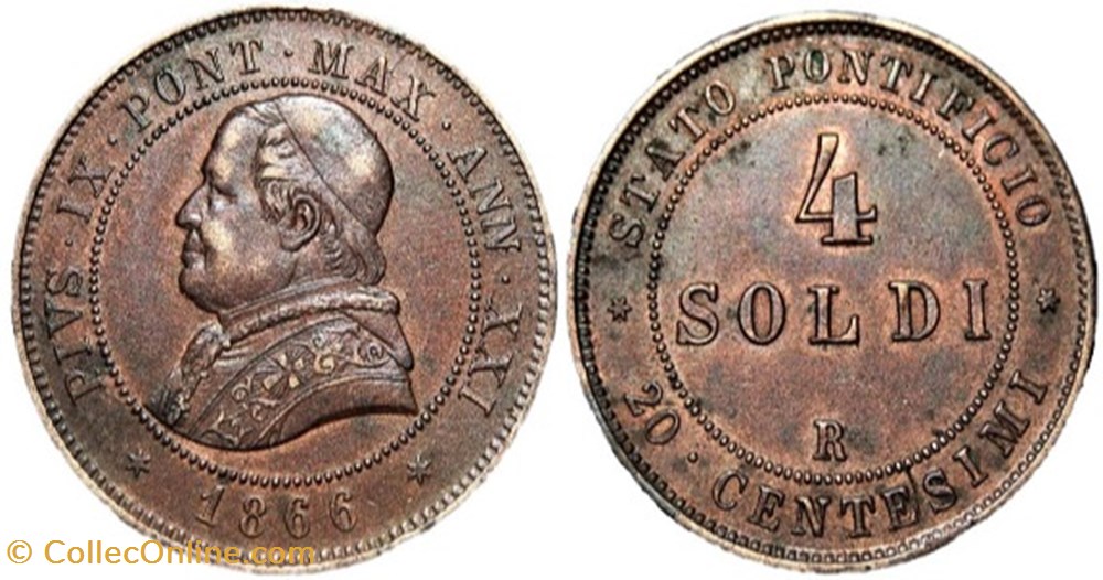 Pio IX, Pope - 4 Soldi 1866, Anno XXI - Roma, Vaticano monnaies monde pio ix pope 4 soldi 1866 anno xxi roma vaticano