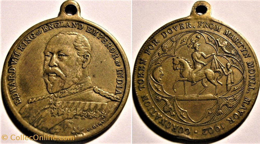 Edward VII - Medalet Coronation 1902, Commemoration at Dover monnaie jeton mereaux edward vii medalet coronation 1902 commemoration at dover