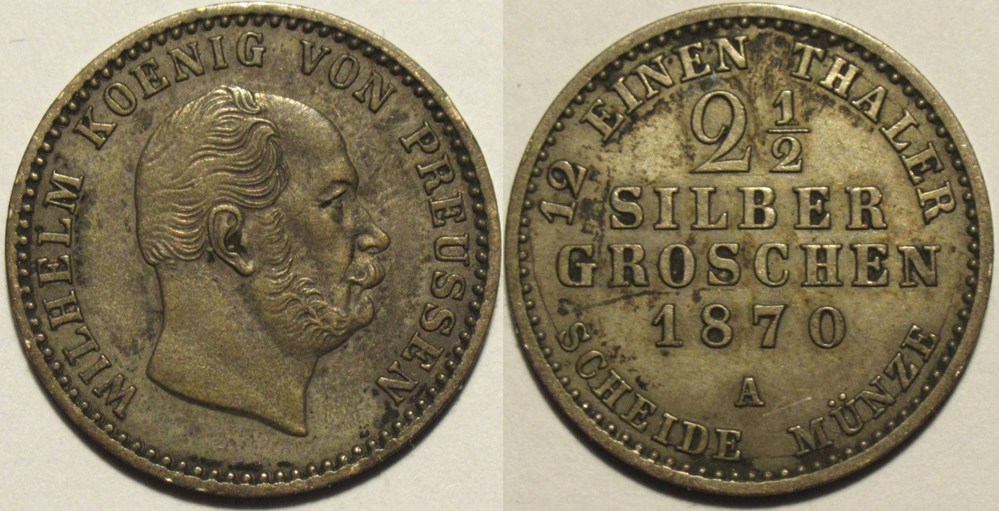 Wilhelm I - 2½ Groschen 1870, Berlin - Kingdom of Prussia monnaies europe medievale saint empire romain germanique wilhelm i 2 groschen 1870 berlin kingdom of prussia