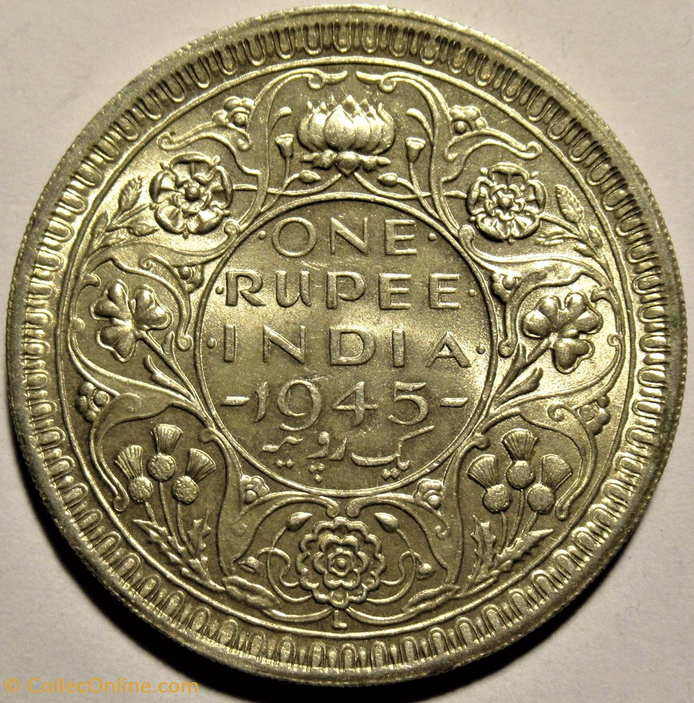 George VI - One Rupee 1945 Lahore - British India 3 monnaies monde inde george vi one rupee 1945 lahore british india
