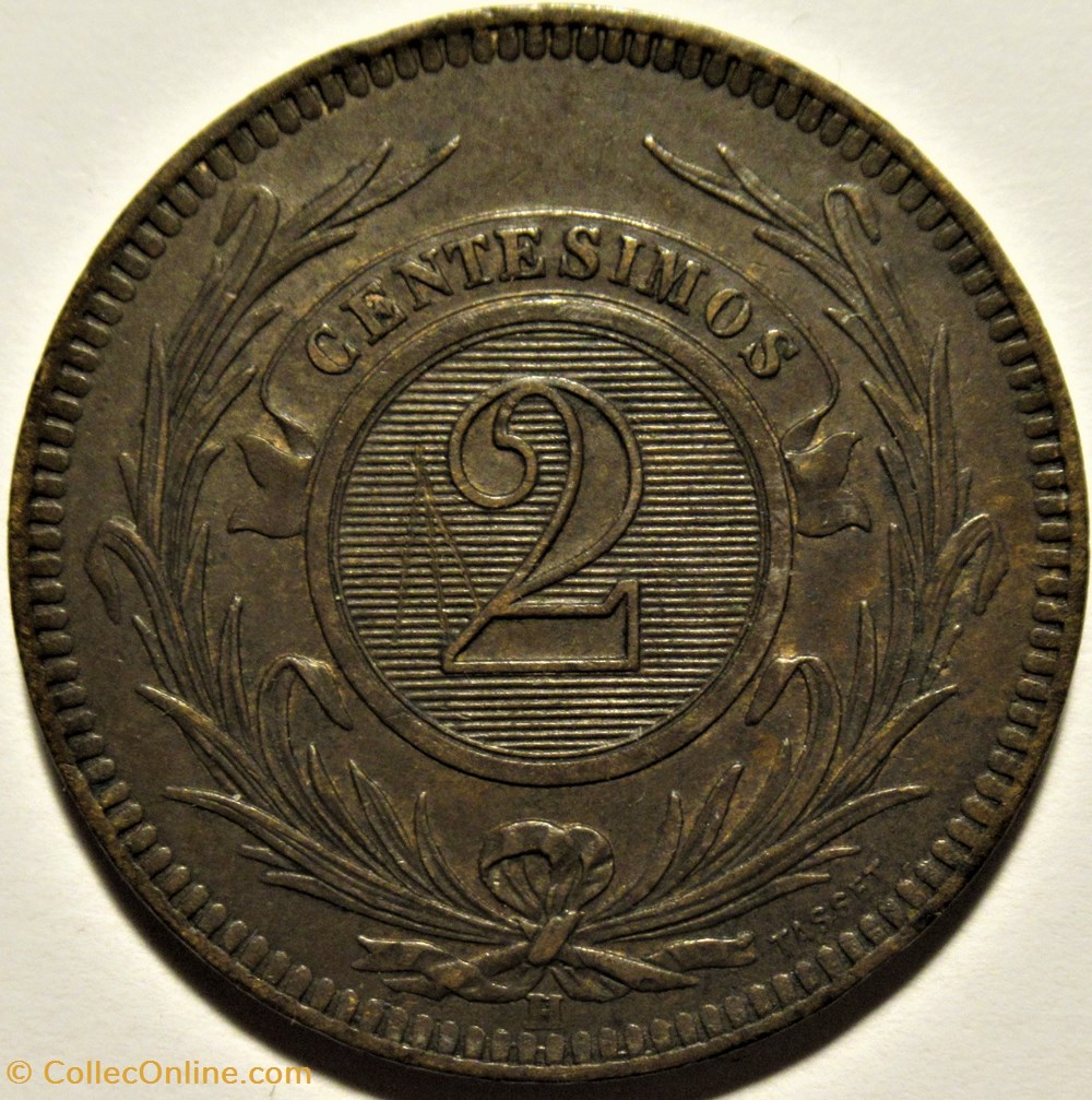 Uruguay - 2 Centésimos 1869 Heaton 3 monnaies monde uruguay 2 centesimos 1869 heaton