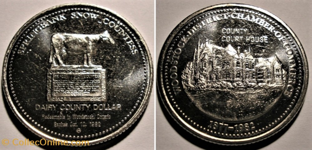 Woodstock, Ontario - One Dairy County Dollar 1982 - Chamber of Commerce monnaies paranumismatique jetons poids woodstock ontario one dairy county dollar 1982 chamber of commerce