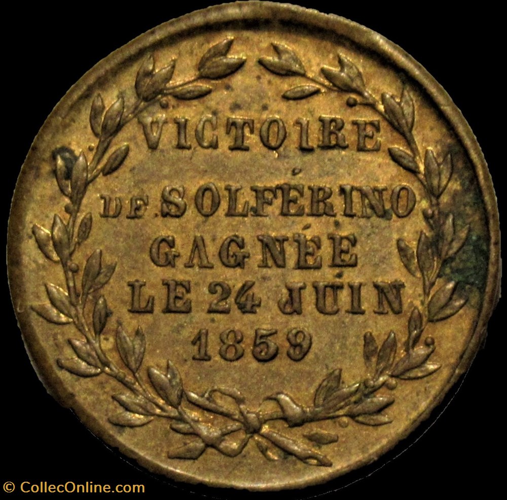 Vittorio Emanuele II - Victoire de Solférino, Médaillette 1859 medailles france second empire vittorio emanuele ii victoire de solferino medaillette 1859