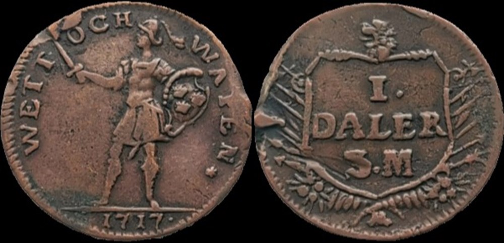 Sweden, Karl XII - 1 Daler 1717, Wits and Weapons monnaies europe medievale royaume suede sweden karl xii 1 daler 1717 wits and weapons
