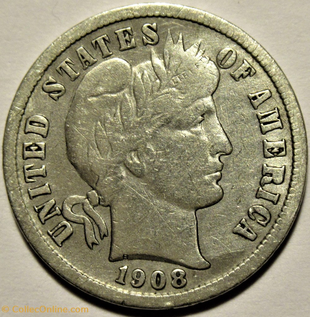 1908 Denver Dime - Repunched Date and Mintmark 3 monnaies monde etats unis 1908 denver dime repunched date and mintmark
