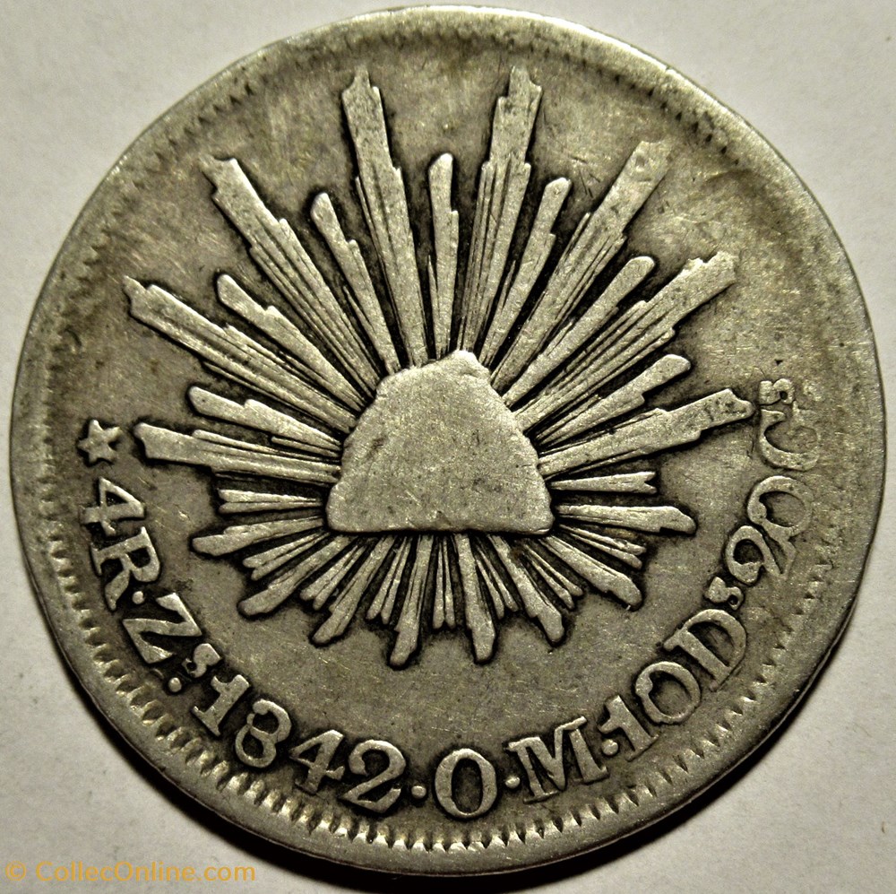 México - 4 Reales 1842 Zacatecas - 1st Republic 3 monnaies monde mexique mexico 4 reales 1842 zacatecas 1st republic