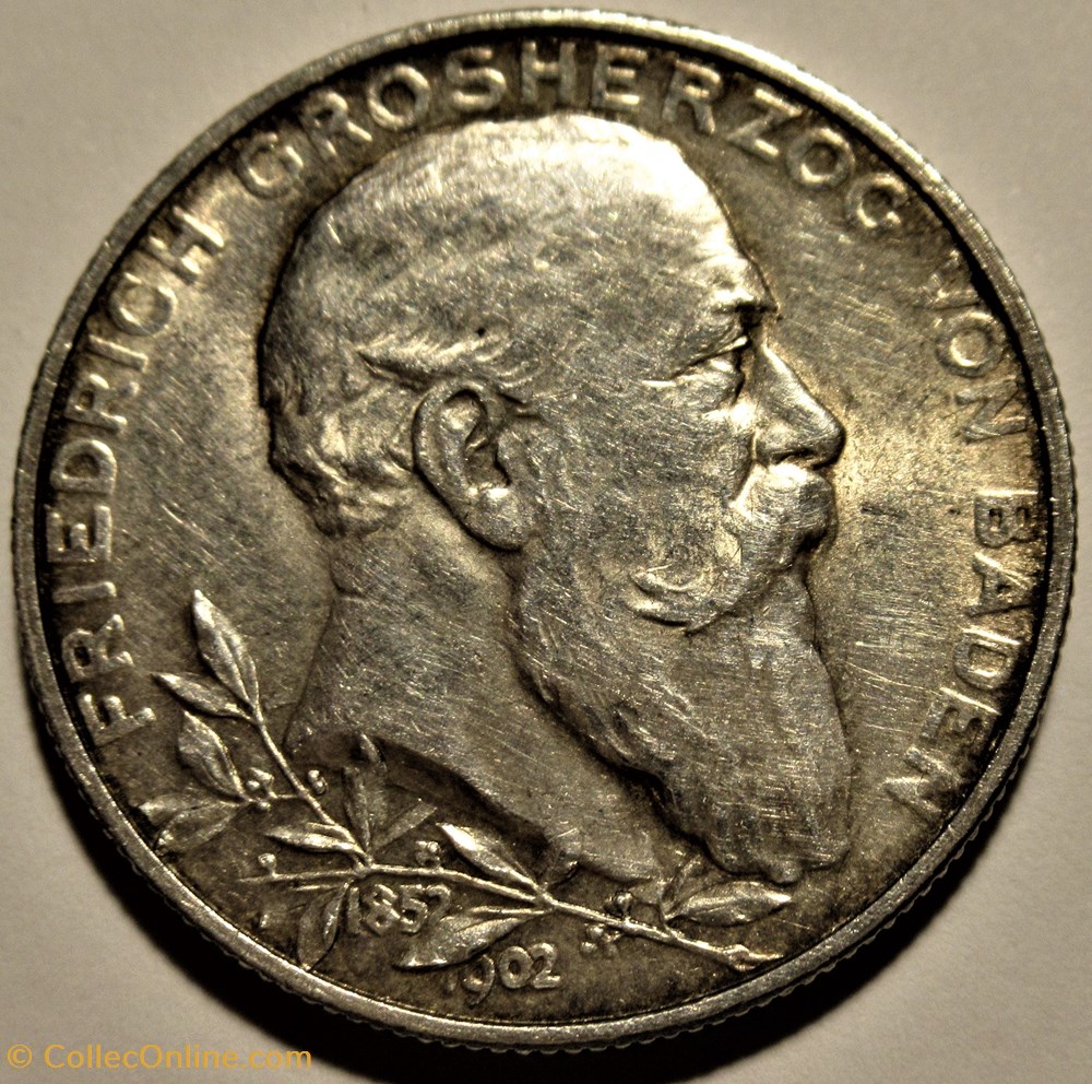Friedrich I - 2 Mark 1852-1902 Grand Duchy of Baden 2 monnaies monde allemagne friedrich i 2 mark 1852 1902 grand duchy of baden