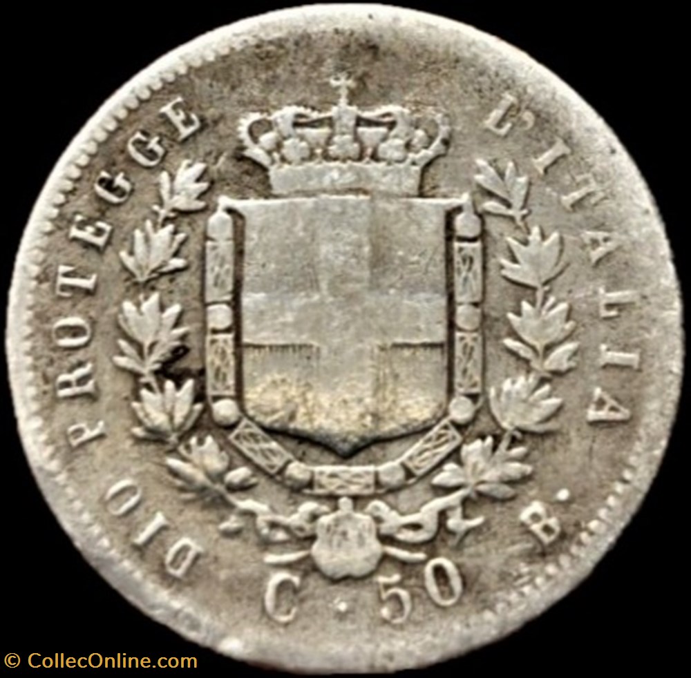 monnaies monde italie 1859 province unite del centro italia 50 centesimi vittorio emanuele ii di savoia