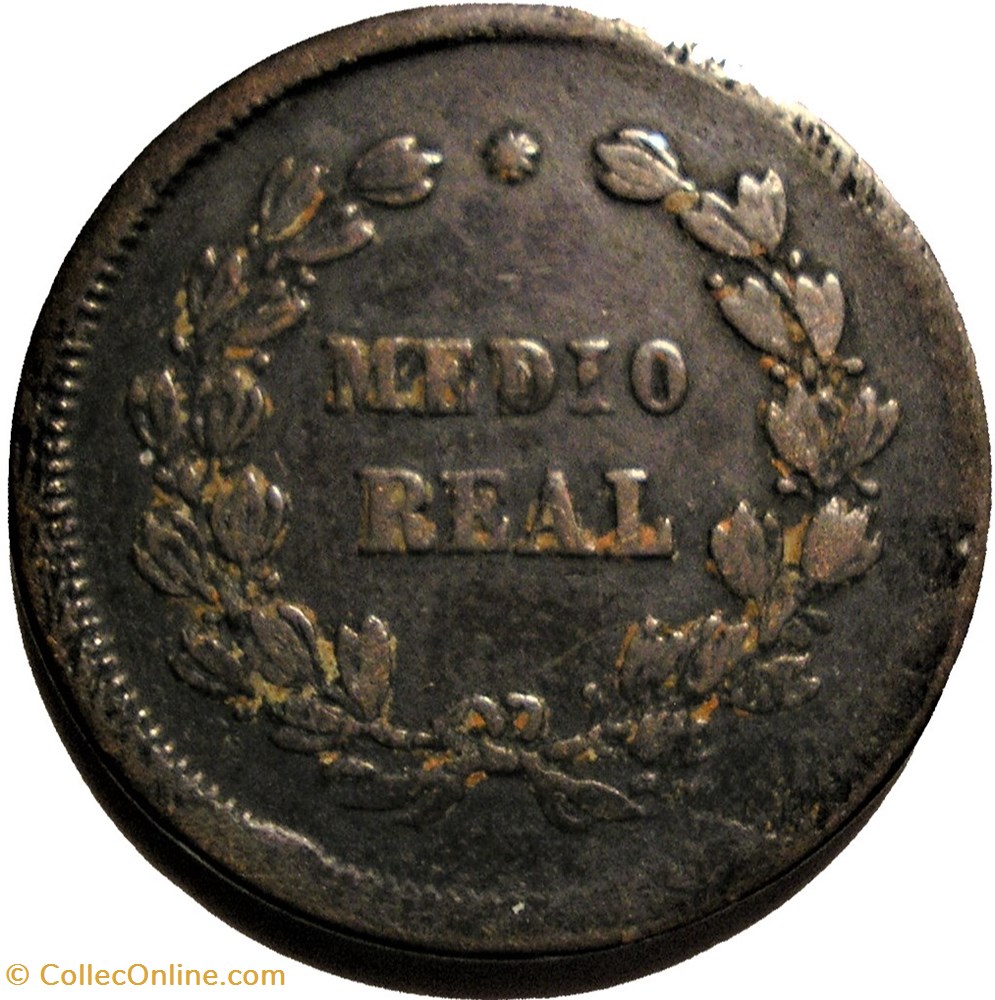 Peru, Lima - Medio Real Token 19th C. - Golden Ball Hotel, Bola de Oro monnaie jeton mereaux peru lima medio real token 19th c golden ball hotel bola de oro
