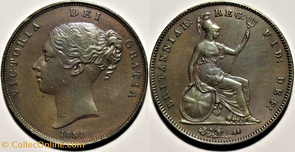Victoria - One Penny 1854 - Kingdom of Great Britain (ex.3) variety monnaies monde royaume uni victoria one penny 1854 kingdom of great britain ex 3 variety