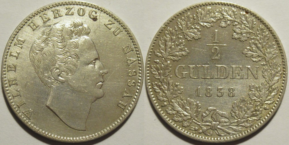 Wilhelm - 1/2 Gulden 1838 - Duchy of Nassau monnaies europe medievale saint empire romain germanique wilhelm 1 2 gulden 1838 duchy of nassau