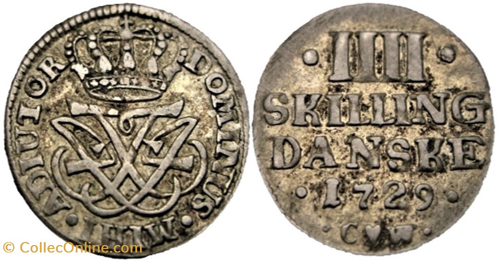 Frederik IV Denmark - 4 Skilling Dansk 1729 monnaies monde danemark frederik iv denmark 4 skilling dansk 1729