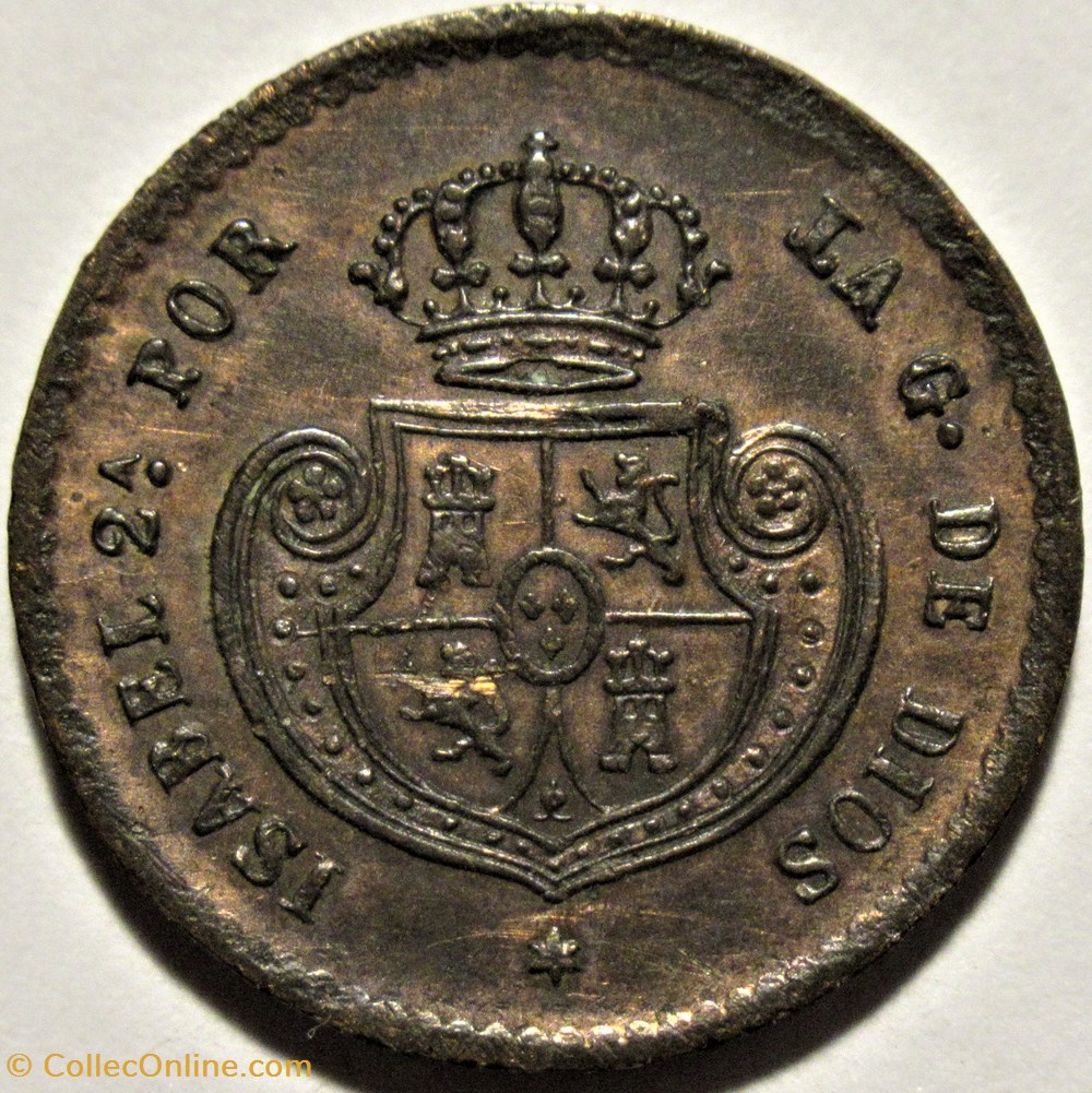 1853 Segovia - 1/2 Decima de Real - Isabel II de España 2 monnaies monde espagne 1853 segovia 1 2 decima de real isabel ii de espana
