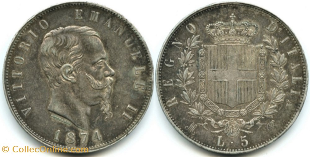 monnaies monde italie 1874 regno italia 5 lire milano vittorio emanuele ii ex 2