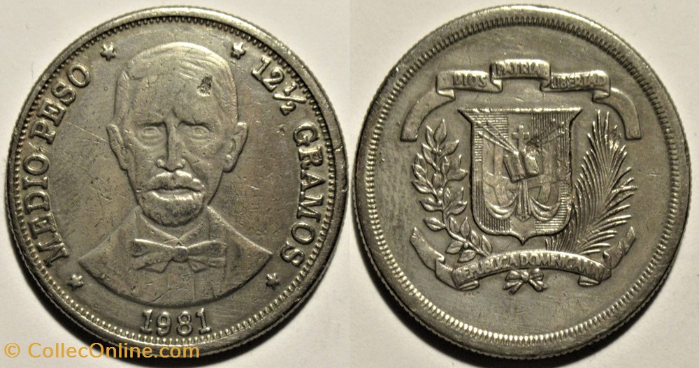 Dominican Republic - 1/2 Peso 1981, Juan Pablo Duarte monnaies monde dominique dominican republic 1 2 peso 1981 juan pablo duarte