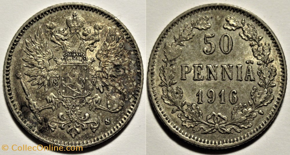 Nicholas II of Russia - 50 Penniä 1916, Grand Duchy of Finland monnaies monde finlande nicholas ii of russia 50 pennia 1916 grand duchy of finland
