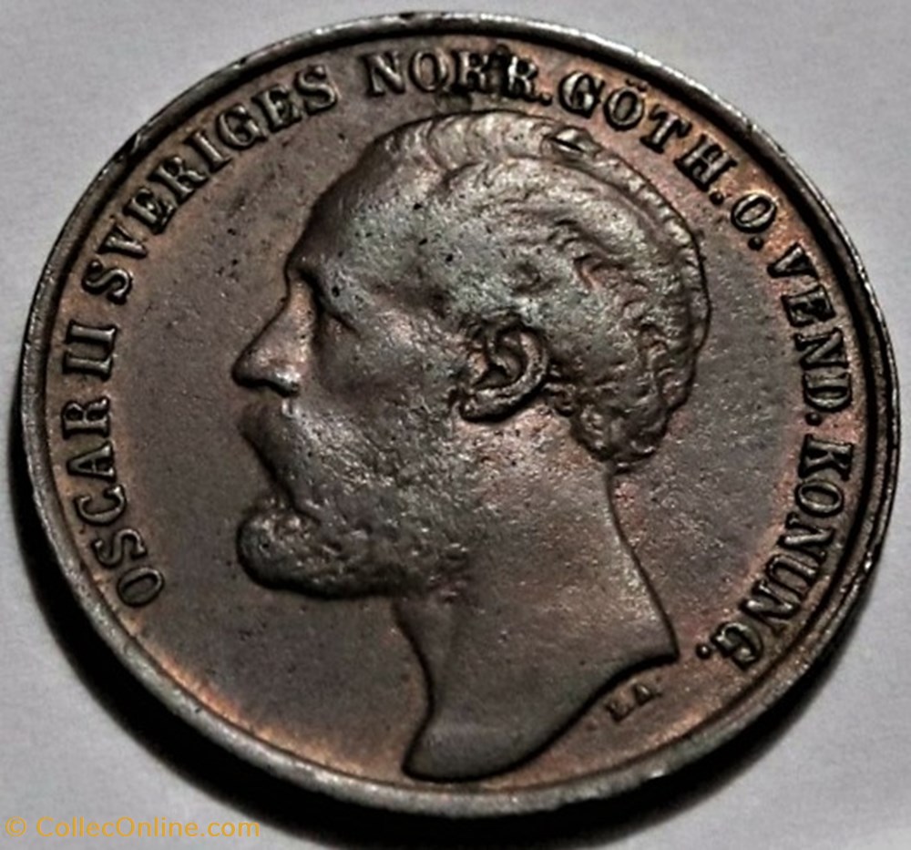 Sweden - Oskar II - 5 Öre 1873 - Monedas - Mundo - Suecia - Canto Liso