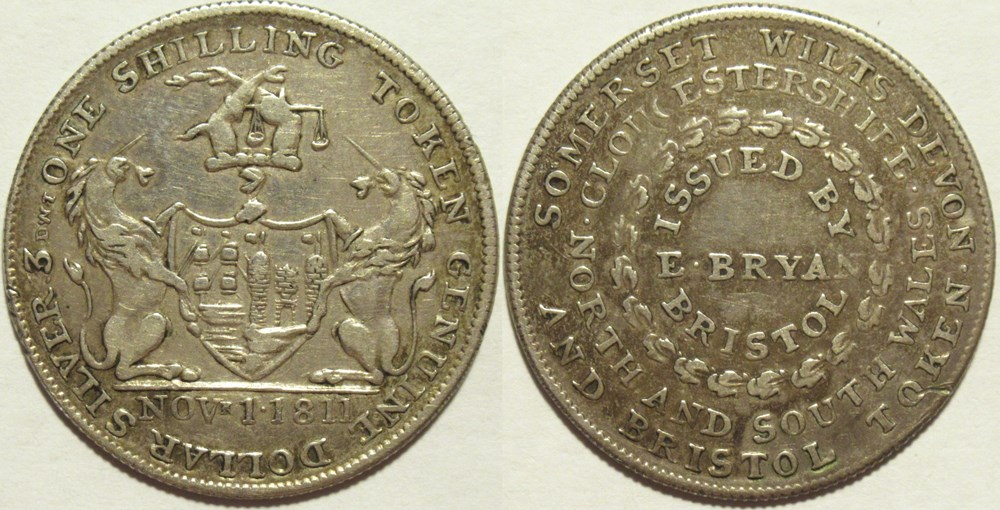 1811 Shilling Token E. Bryan - Bristol, England monnaies monde royaume uni 1811 shilling token e bryan bristol england
