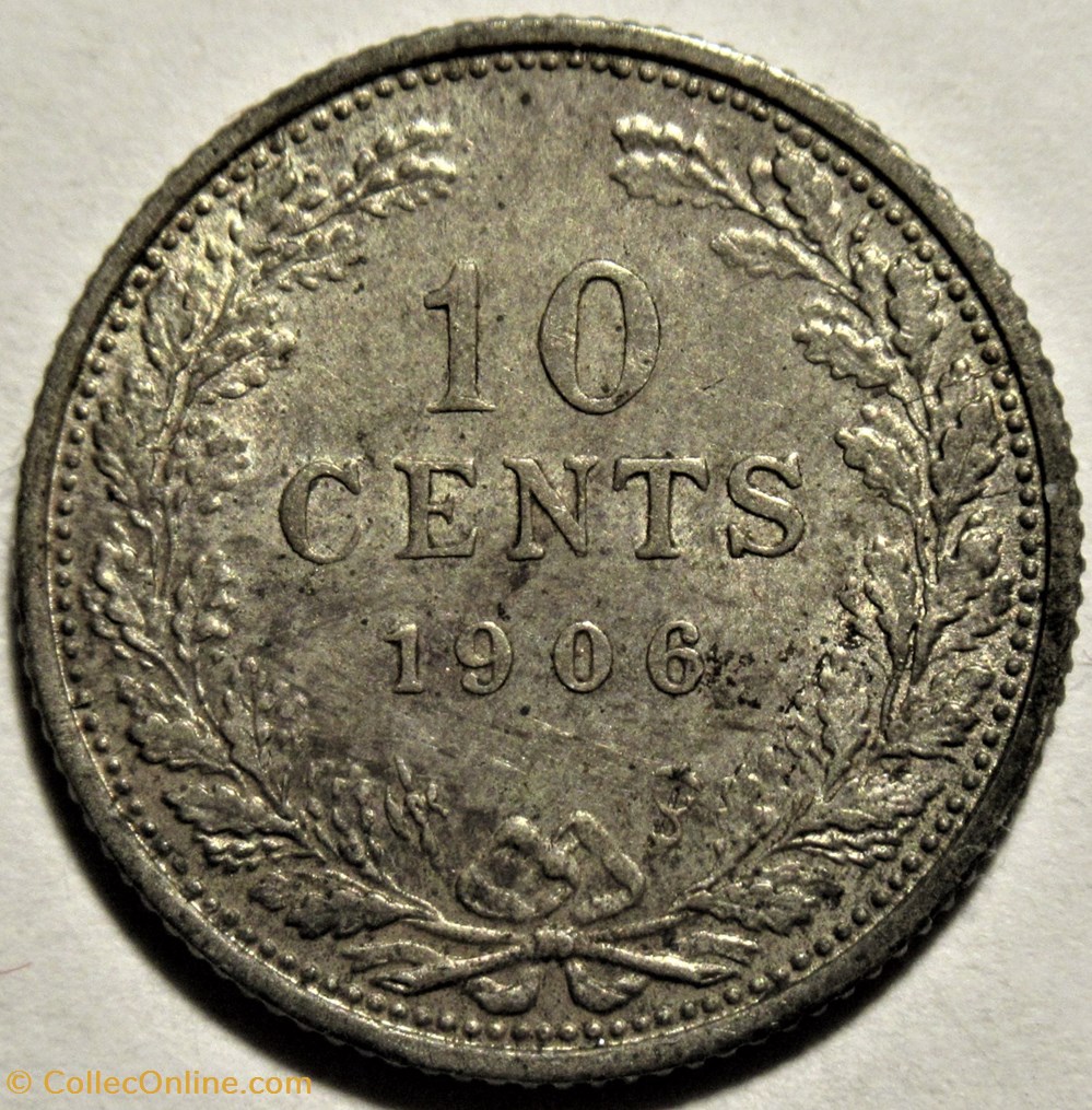 Wilhelmina of Nederland - 10 Cents 1906 3 monnaies monde pays bas wilhelmina of nederland 10 cents 1906