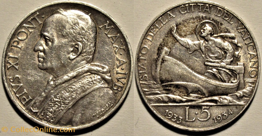 Pio XI, Papa - 5 Lire Jubilee 1933-1934, San Pietro - Vaticano monnaies monde pio xi papa 5 lire jubilee 1933 1934 san pietro vaticano