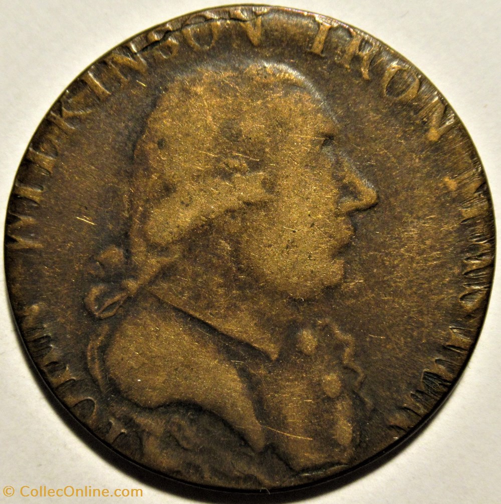 1792 HalfPenny - Wilkinson / Harp - Warwickshire, England 3 monnaies monde royaume uni 1792 halfpenny wilkinson harp warwickshire england