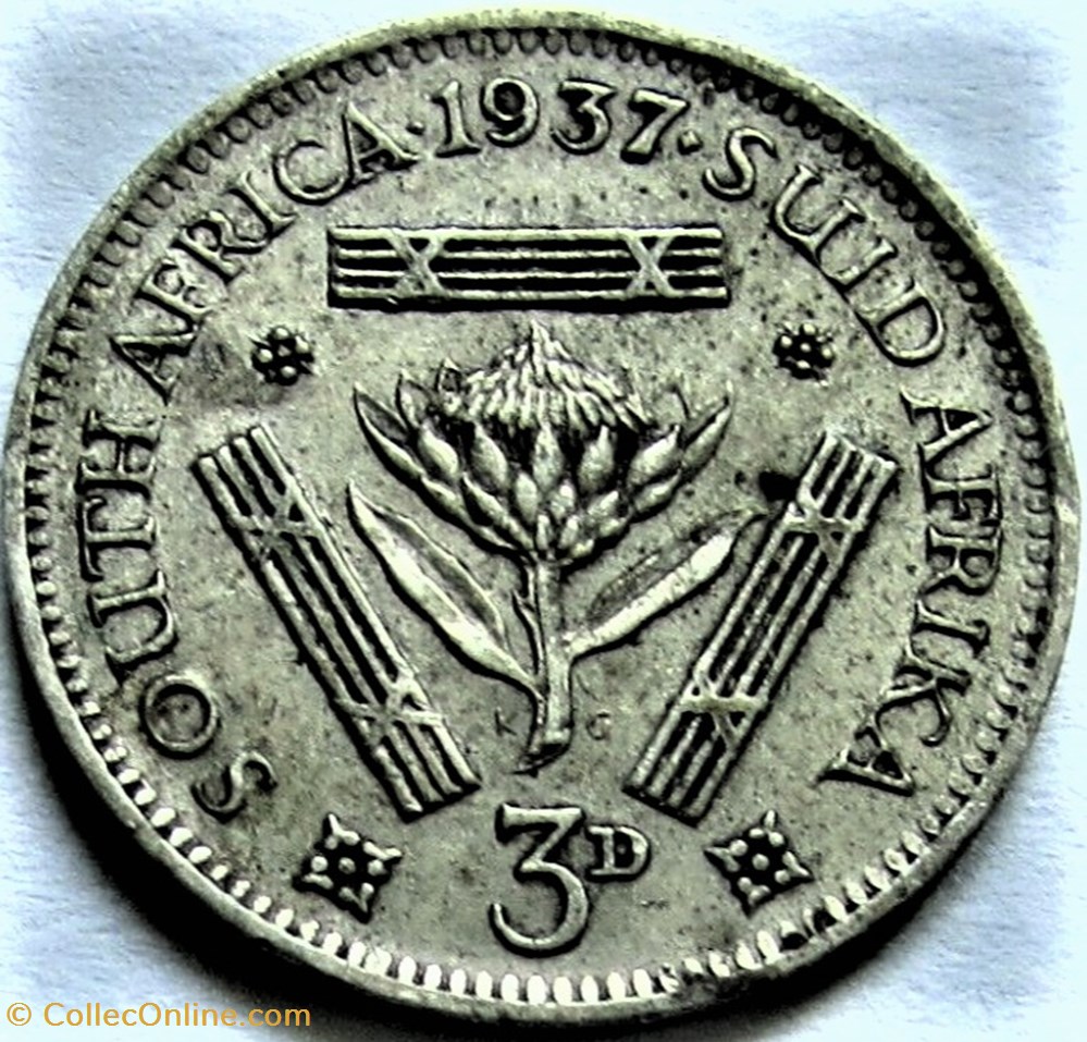 George VI - 3 Pence 1937 - South Africa (ex.2) 3 monnaies monde afrique du sud george vi 3 pence 1937 south africa ex 2